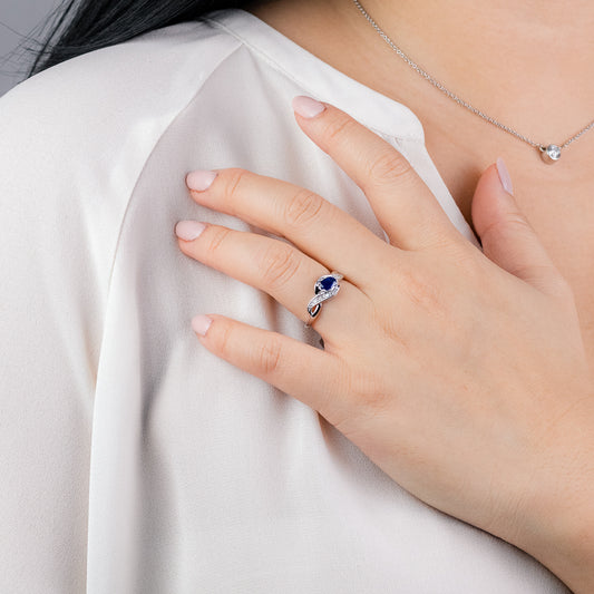 Oval Sapphire and Diamond Ring in 10K White Gold