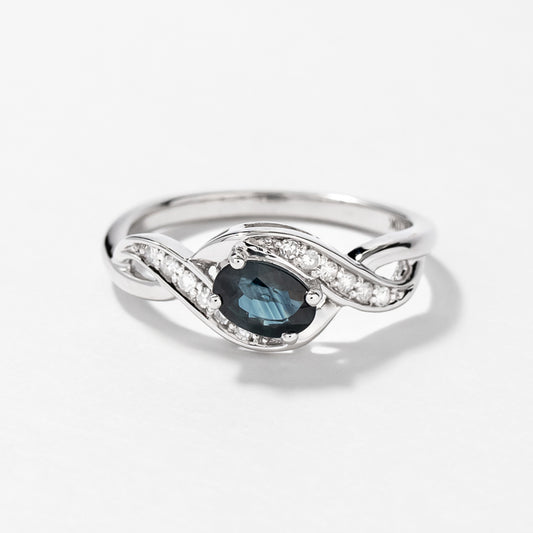 Oval Sapphire and Diamond Ring in 10K White Gold