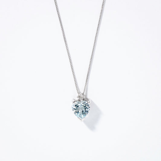 Heart Shaped Aquamarine Necklace with Diamond Accent in 10K White Gold
