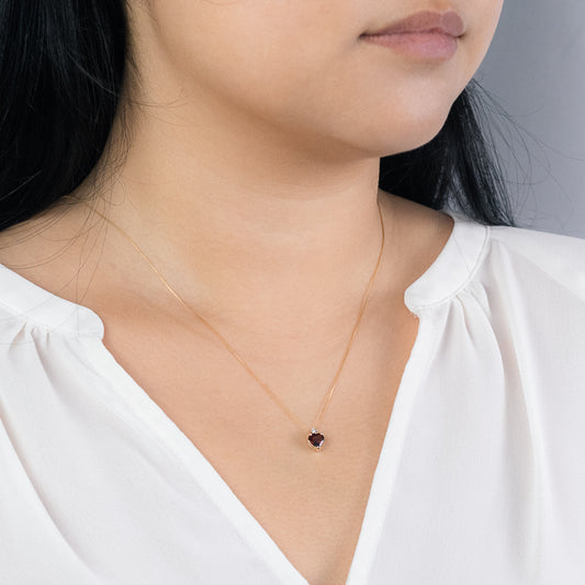 Heart Shape Diamond and Garnet Pendant in 10K Yellow Gold
