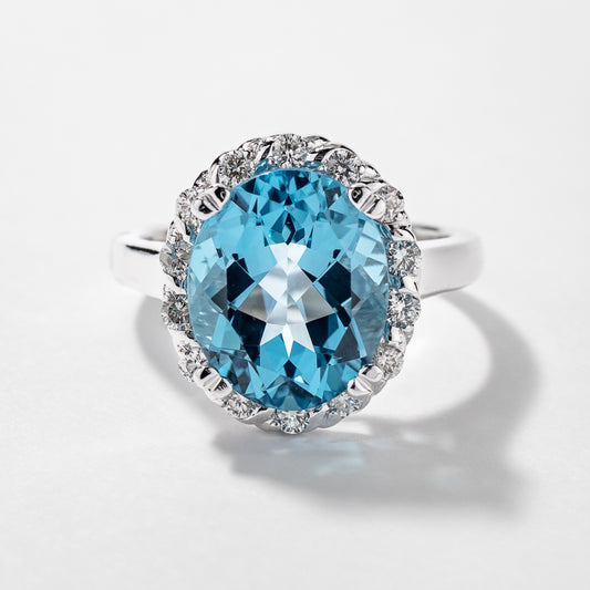 Blue Topaz Ring with Diamond Accents in 10K White Gold