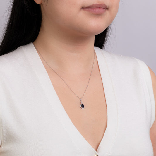 Sapphire Necklace with Diamond Accents in 10K White Gold