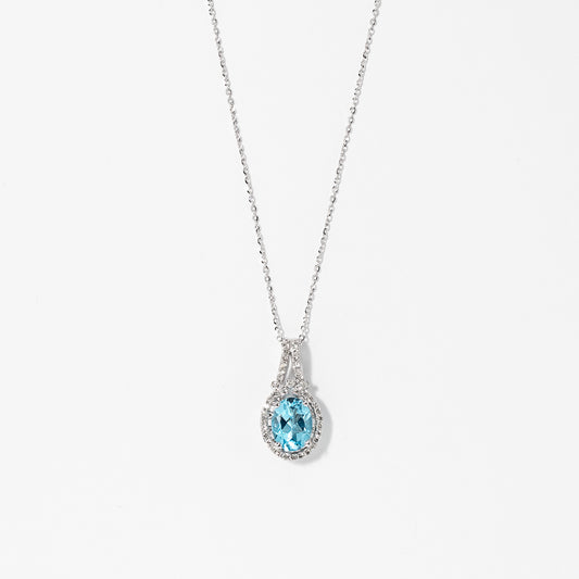 Blue Topaz Pendant Necklace in 10K White Gold