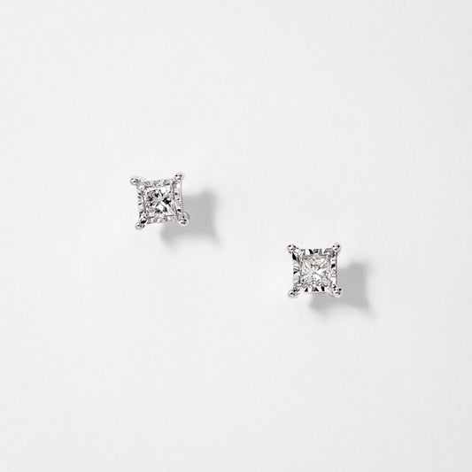 Miracle Mark Diamond Solitaire Stud Earrings in 10K White Gold (0.15ct tw)