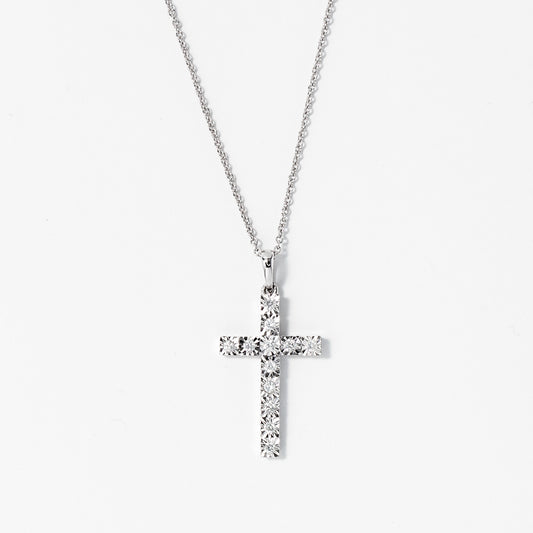 Diamond Cross Pendant Necklace in 10K White Gold (0.15 ct tw)