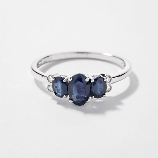 Three Stone Sapphire Ring in 10K White Gold