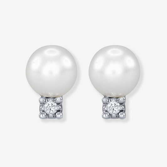 Pearl Earrings with Diamond Accents in 14K White Gold