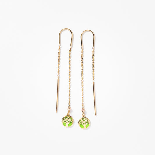 Tree of Life Long Drop Earrings in 10K Yellow Gold