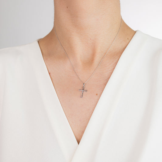 10K White Gold Diamond Cut Cross Pendant