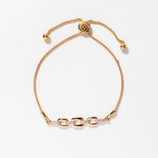 Diamond Bolo Link Bracelet in 10K Yellow Gold (0.13 ct tw)