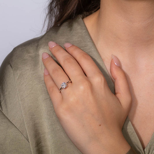 Lab Grown Round Cut Diamond Engagement Ring in 14K White Gold (1.07 ct tw)