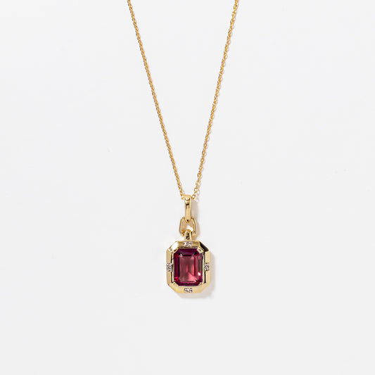 Emerald Cut Garnet Necklace in 10K Yellow Gold