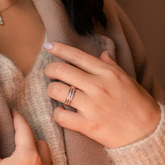 10K Yellow and White Gold Channel Set Double Row Diamond Anniversary Band (0.13ct tw)