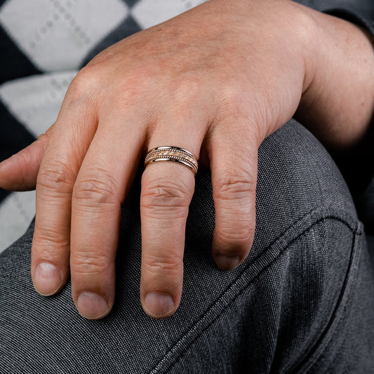 Men's Woven Comfort Fit Wedding Band 10K White, Yellow and Rose Gold (7mm)