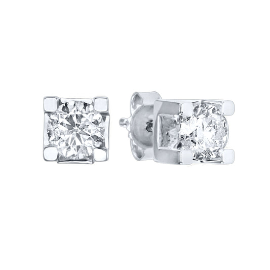 Solitaire Canadian Diamond Stud Earrings in 14K White Gold (0.50 ct tw)