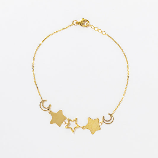 Star and Moon Charm Bracelet in 10K Yellow Gold