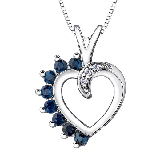 Heart Shape Sapphire and Diamond Pendant in 10K White Gold