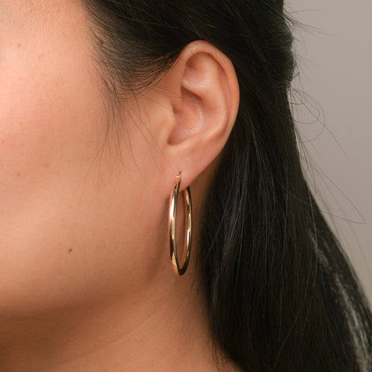 3mmx40mm Tube Hoop Earrings in 10K Yellow Gold
