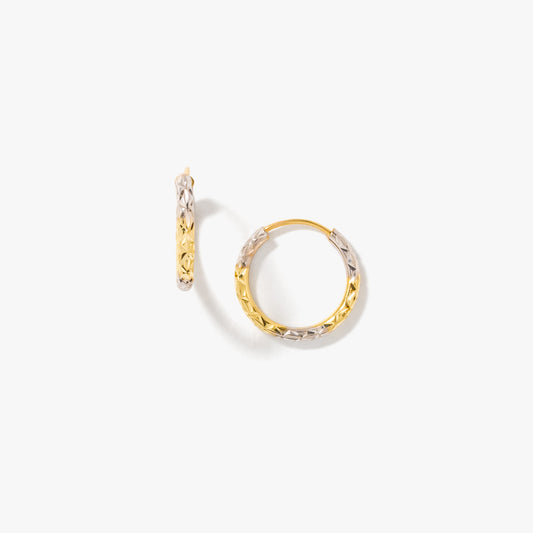 Diamond Cut Hoop Earrings in 10K Yellow and White Gold