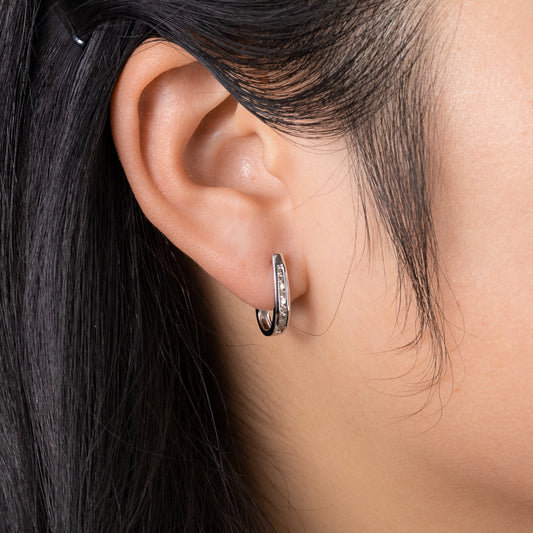 Channel-Set Diamond J-Hoop Earrings in 10K White Gold (0.25 ct tw)