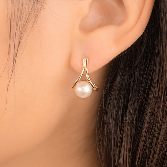 J Hook Pearl Earrings in 10K Yellow Gold