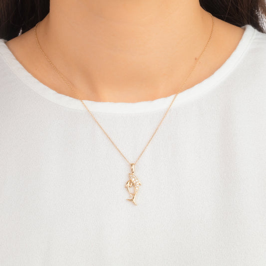 Diamond Dolphin Necklace in 10K Yellow Gold (0.13 ct tw)