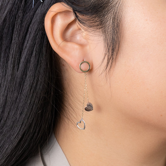 Heart Drop Earrings in 10K Yellow White and Rose Gold