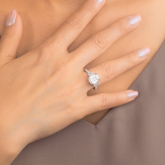 Emerald Cut Lab Grown Diamond Engagement Ring in 14K White Gold (2.85 ct tw)