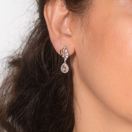 Diamond Cluster Dangle Earrings in 10K Yellow and White Gold (0.33 ct tw)