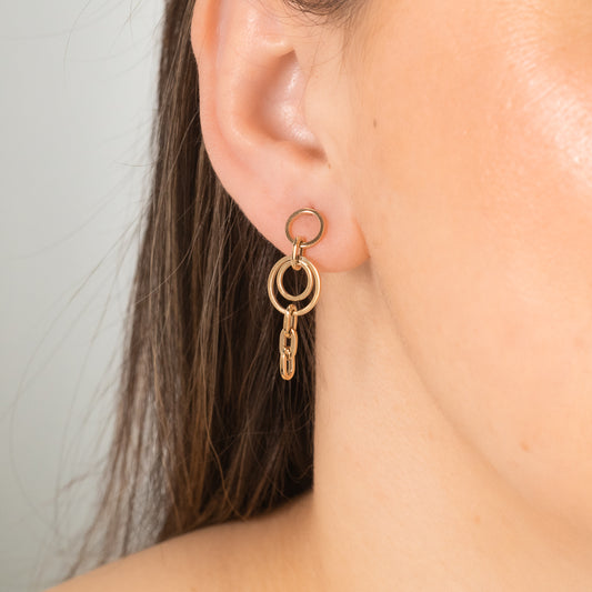 Paperclip Drop Stud Earrings in 10K Yellow Gold