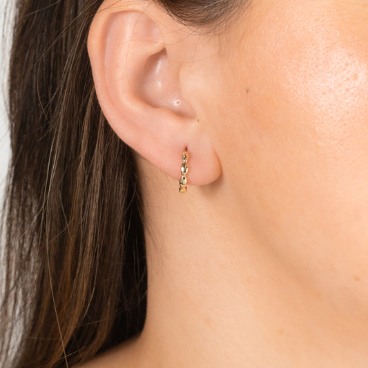 Oval Beaded Huggie in 14K Yellow Gold