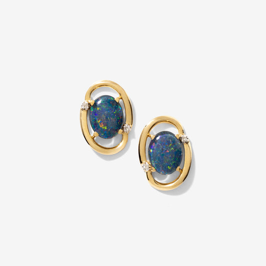 Dark Opal Stud Earrings in 10K Yellow Gold