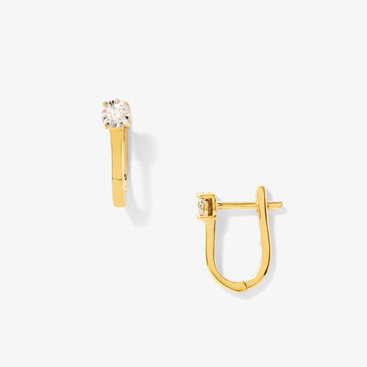 Diamond J Hook Earrings in 10K White and Yellow Gold (0.10 ct tw)