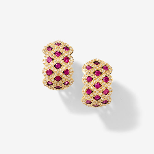Ruby and Diamond Cluster Earrings in 10K Yellow Gold