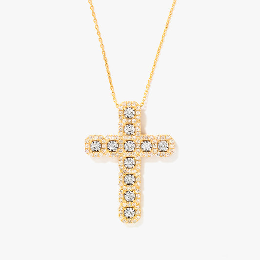 10K Yellow and White Gold Diamond Cross Pendant (0.75ct tw)