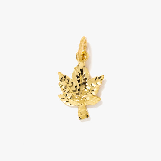 Diamond Cut Maple Leaf Pendant in 10K Yellow Gold