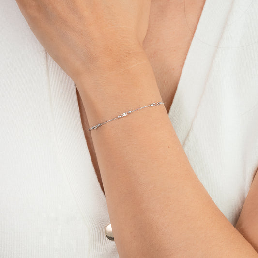 10K White Gold Bracelet with Diamond Cut Balls