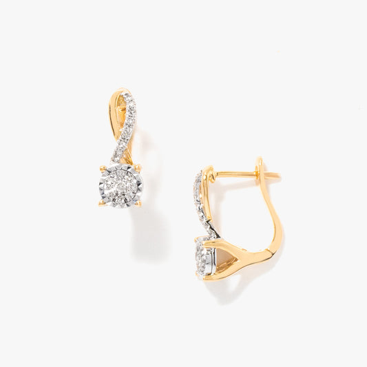 Diamond Cluster Hook Earrings in 10K Yellow and White Gold (0.21 ct tw)