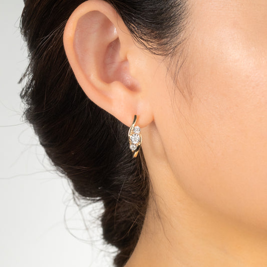 Diamond J-Hoop Earrings in 10K Yellow and White Gold (0.25 ct tw)