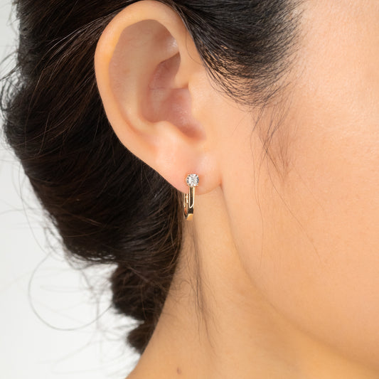 Diamond J Hook Earrings in 10K White and Yellow Gold (0.10 ct tw)