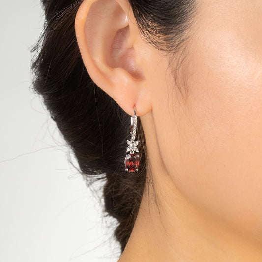 Garnet Earrings in 10K White Gold