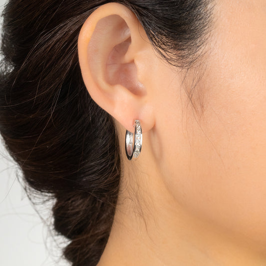 Channel Set Hoop Diamond Earrings in 10K White Gold (0.70ct tw)