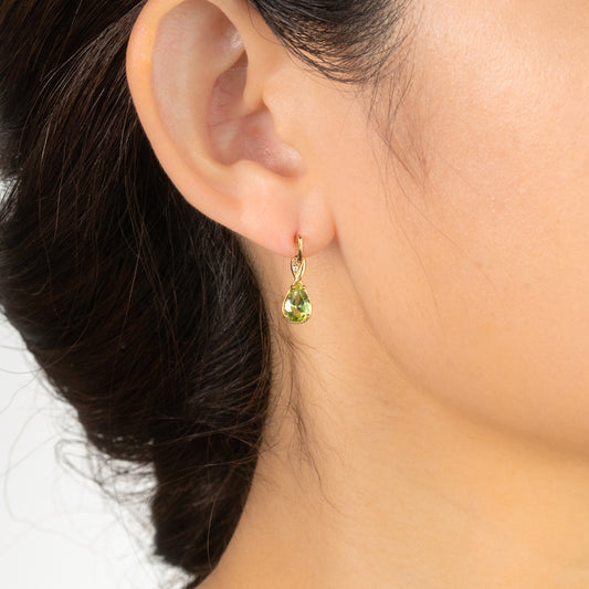 Pear Shape Peridot Earrings in 10K Yellow Gold