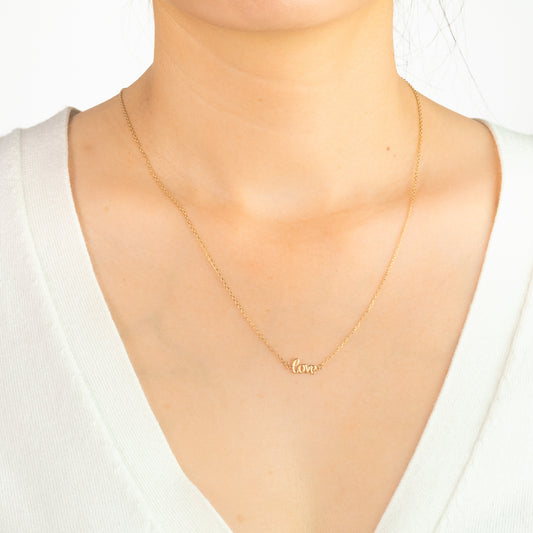 10K Yellow Gold "Love" Script Necklace