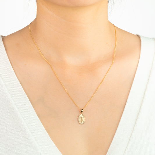 Mother Mary Oval Diamond Cut Pendant in 14K Yellow Gold