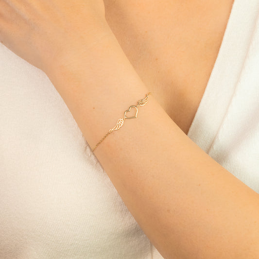 Heart and Wings Bracelet in 10K Yellow Gold