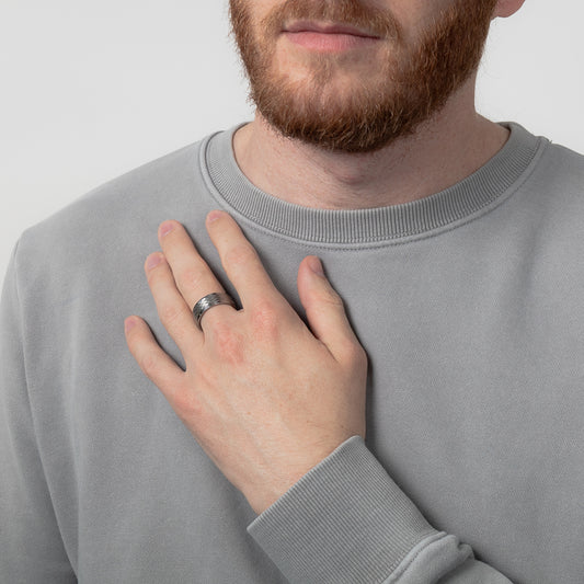 Brushed Hammered Men’s 8mm Tungsten Wedding Band - Size 9.5