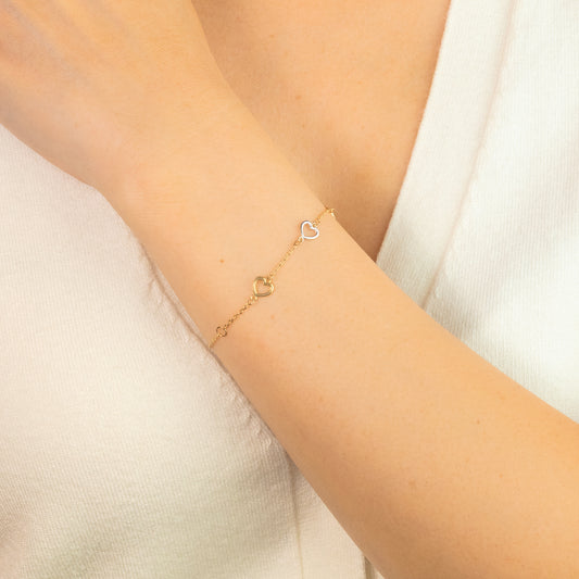 Heart Link Bracelet in 10K Yellow and White Gold