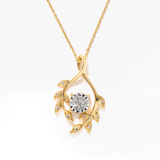 Diamond Leaf Necklace in 10K Yellow and White Gold (0.12 ct tw)