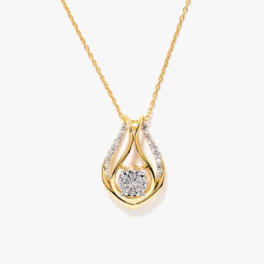 Diamond Cluster Necklace in 10K Yellow and White Gold (0.12 ct tw)